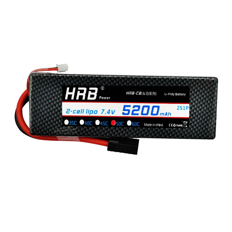 Hrb RC Lipo 2 S Аккумулятор 7 4 В 5200 мАч 50C MAX 100C жесткий чехол Bateria для вертолета лодки