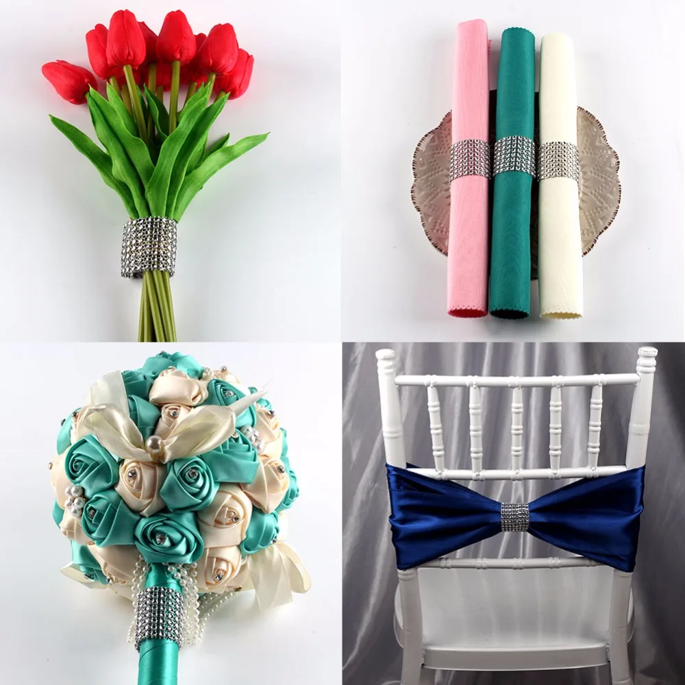 100 шт. золото/серебро горный хрусталь Кольца для салфеток Свадебные украшения