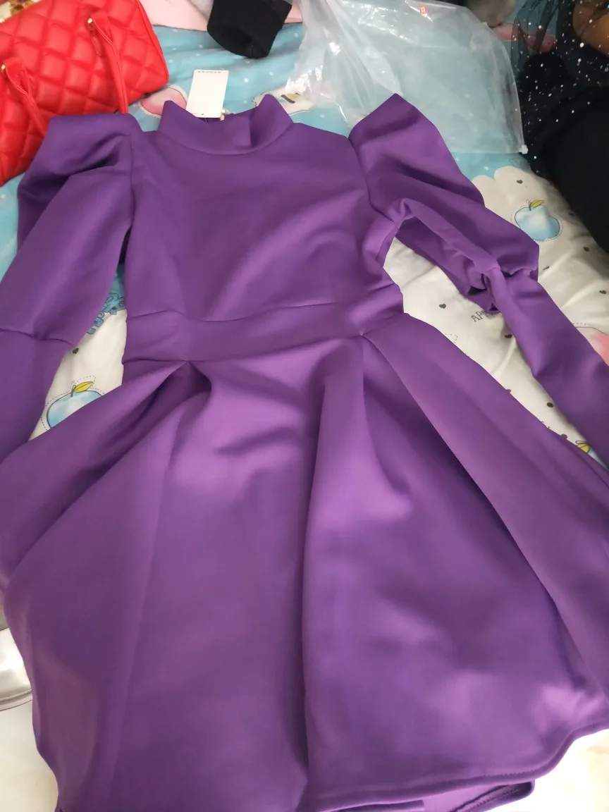 Winter vintage women Lantern Sleeve slim Waist turtleneck ball gown princess party dress