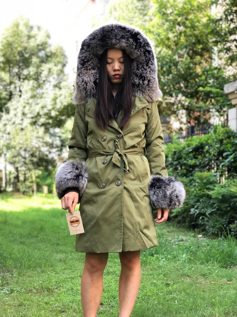 Fandy lokar, новинка, парка из натурального меха, женская зимняя куртка, натуральный Лисий мех, большое пальто с капюшоном, натуральный мех кролика, подкладка, куртка, женское меховое пальто