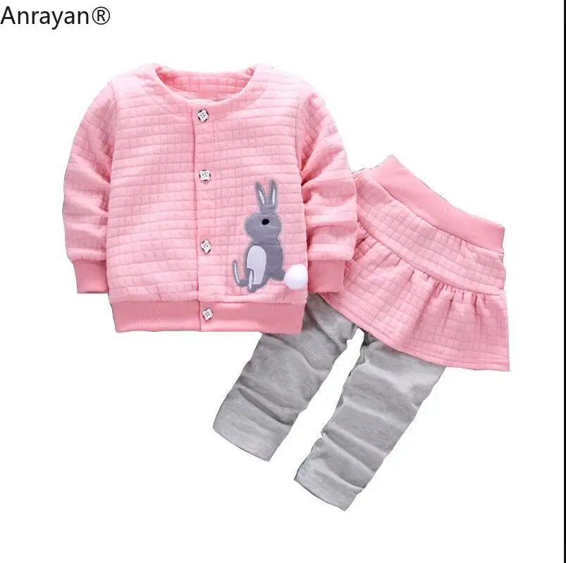 

New Spring Autumn Baby Cotton Embroidered Clothes ToddlerT-shirt Skirt Pants 2pcs/Set Suit Rabbit Girl Newborn Clothing Set