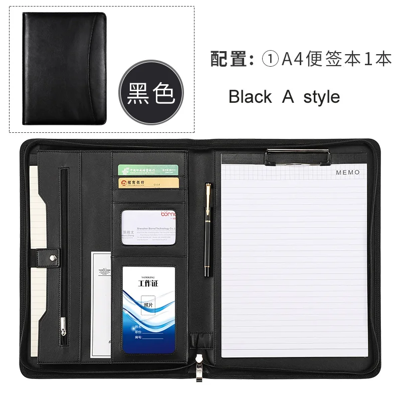 Black A A4 папка для файлов бизнес Padfolio презентационная папка портфель документов сумка менеджера для документов A4 с молнией офисные принадлежности - Цвет: Black A