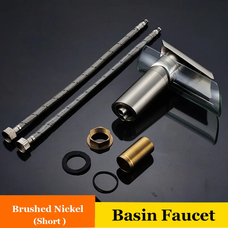 nickel short Роскошный смеситель для ванной комнаты, водопад со стеклянным носиком столешница для крана, раковины, смесителя, кран для мытья холодной и горячей воды - Цвет: nickel short