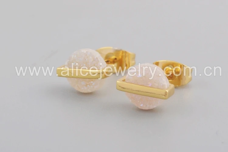 AB druzy BOROSA 5 пар модные серьги 7 мм круглый золотой ободок натуральный Агаты друзы серьги гвоздики Титан Радужная Друза серьги ZG0399 - Окраска металла: AB druzy