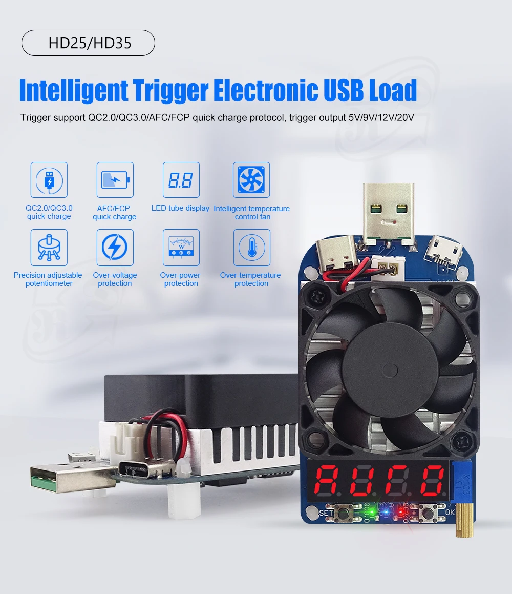 Электронный резистор нагрузки HD25 HD35 USB тестер разряжаемой батареи 35 Вт для