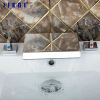 jieni chrome polish deck mount wash basin sink soild brass waterfall spout 2 handles hotcold hose bathtub tap mixer faucet