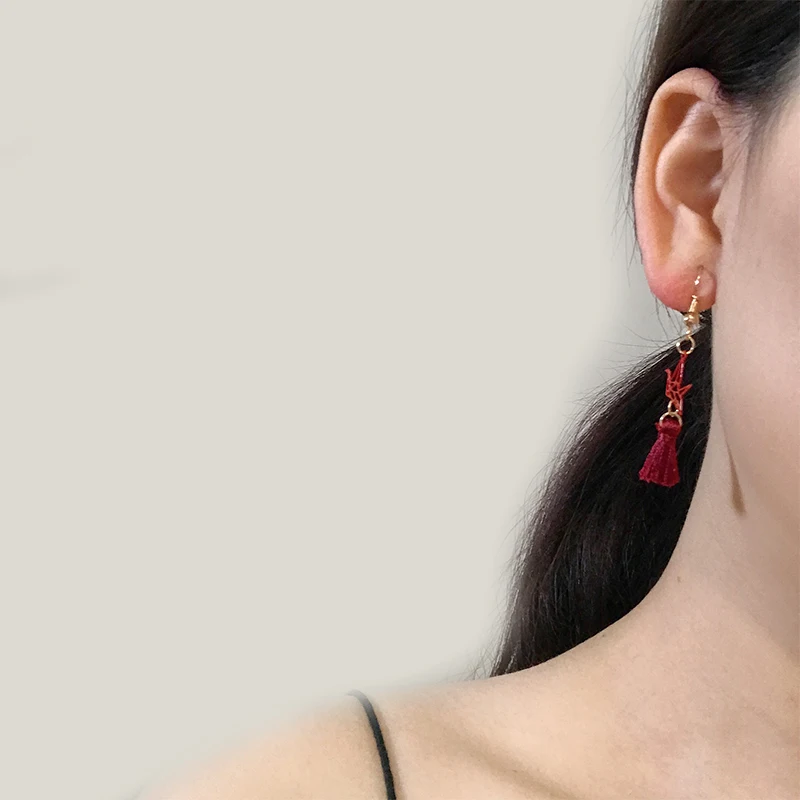 

8 Kinds Red Paper Crane Little Tassels Long Chain Shiny Crystal Love Heart Dangle Earrings Golden Drop Earrings For Women