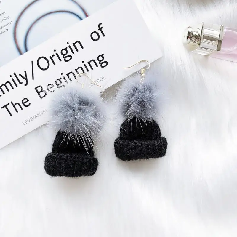 1 пара Новинка Для женщин Симпатичные Нечеткие Бал серьги мягкая зимняя вязаная