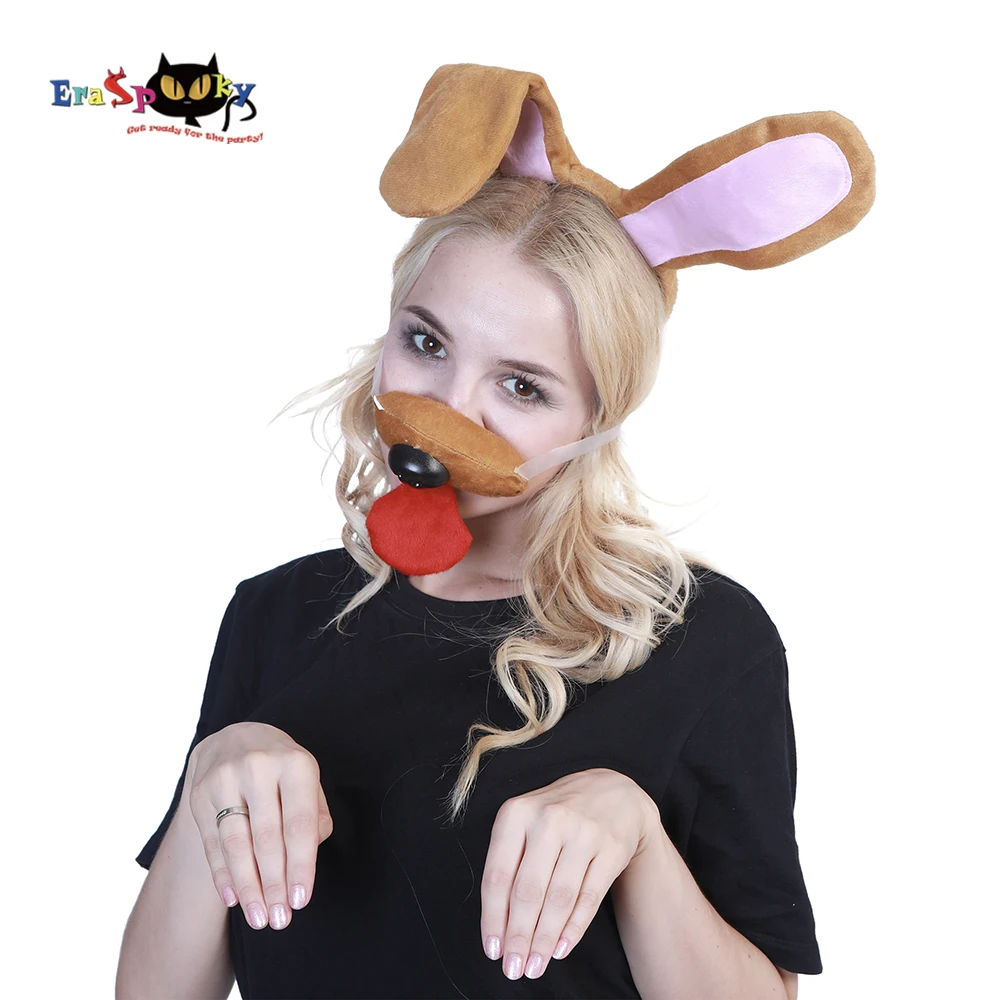 

Eraspooky костюм на Хэллоуин аксессуары коричневая собака Рождественская повязка на глаза для косплея собака ухо и нос Набор Косплей Маска для ...