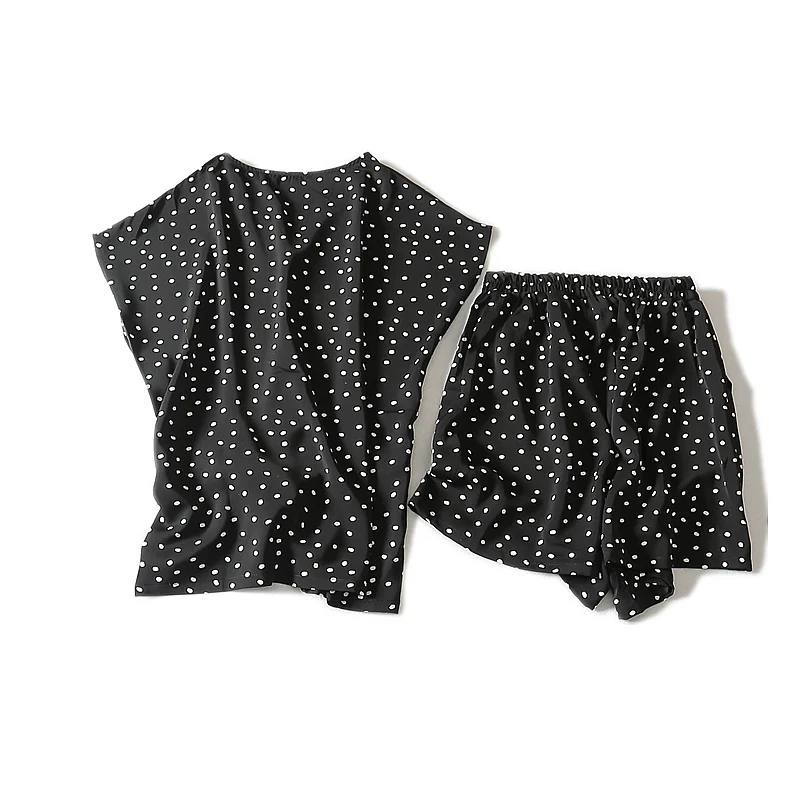 2019 Time-limited Polyester New Summer Short Sleeve Casual Pullover O-neck Batwing Elastic Waist Polka Dot Shorts Women Set | Женская