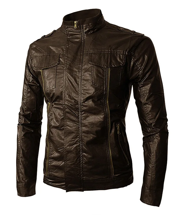 

Fall 2020 new young men's fashion collar locomotive leather leisure leather jacket