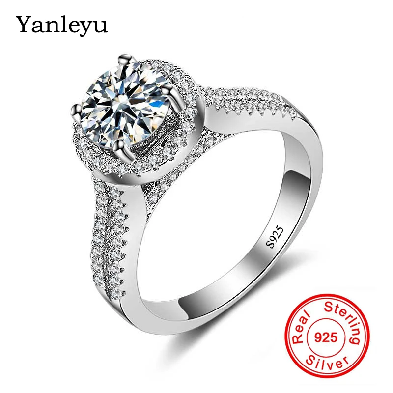 Yanleyu 2ct Round Cubic Zirconia Engagement Promise Ring Genuine 925 Sterling Silver Wedding Rings for Women Fine Jewelry PR210 colorfish new unique design three stone wedding ring round cut sona 925 sterling silver for women engagement ring lovers promise