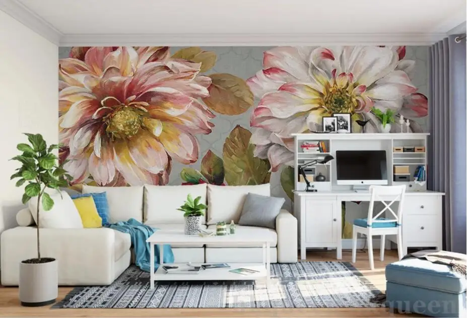 Европейская винтажная 3D настенная бумага с цветами печать фото настенные