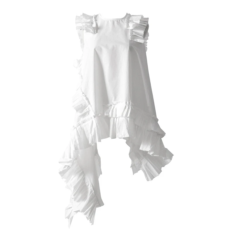 white TWOTWINSTYLE летнее асимметричное женское платье с открытыми плечами, без рукавов, с круглым вырезом, негабаритные плиссированные платья с подолом, Женская мода - Цвет: white