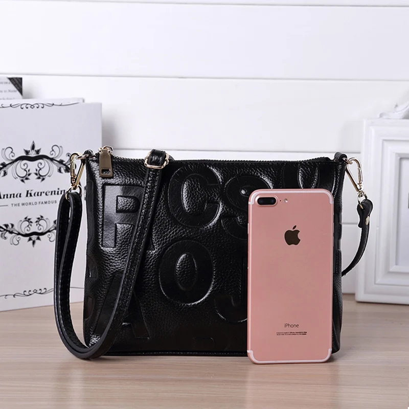 Женская сумка-мессенджер из натуральной кожи с надписью 100% Натуральная воловья