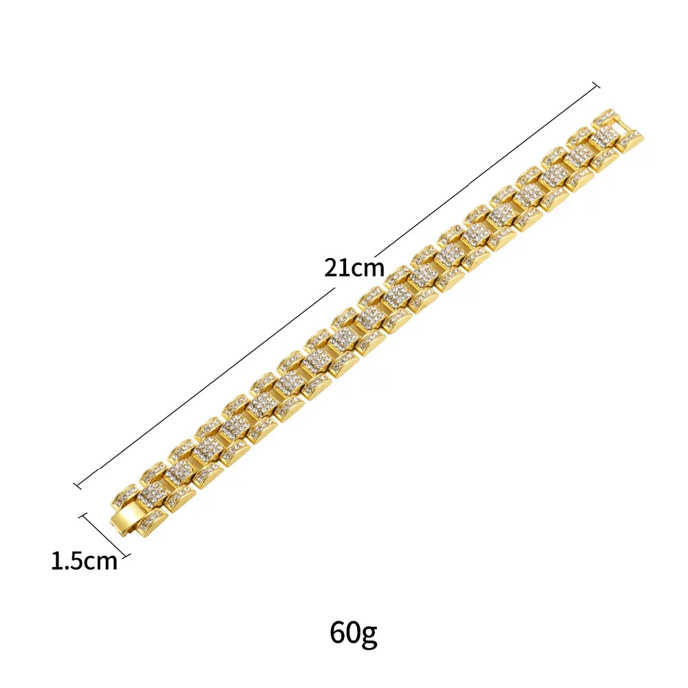 Hip Hop Men Bling Gold Silver Party Track Jewelry Hand Chains Bangles Rhinestones Simulated Stone Women Bracelets | Украшения и