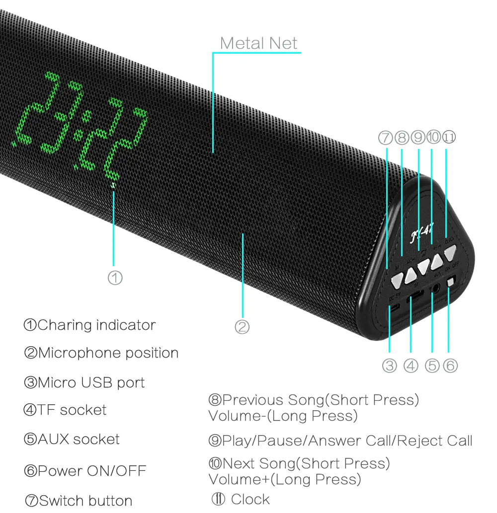XGODY JY47 Bluetooth Колонка Беспроводная Портативная колонка со светодиодное радио с часами сабвуфер NFC динамик для компьютера телефона ПК ноутбука