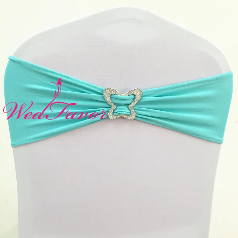 Tiffany Blue 100 шт Необычные коралловые лайкра стрейч на стул пояс спандекс повязки для кресел с пряжкой бабочки для банкета декор для свадебного оформления - Цвет: Tiffany Blue