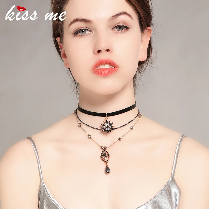 Женское колье чокер KISS ME многослойное ожерелье из искусственной кожи с
