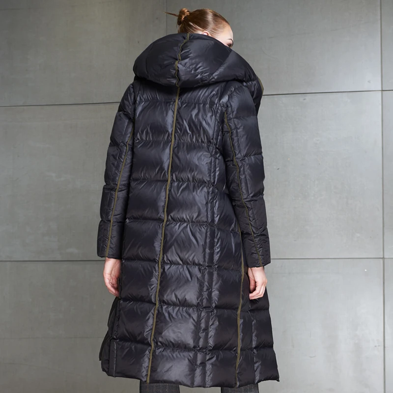 YNZZU European New Winter Duck Down Jacket Women Elegant long Thick Warm with Hooded Female Snow Overcoat High Quality AO685 | Женская