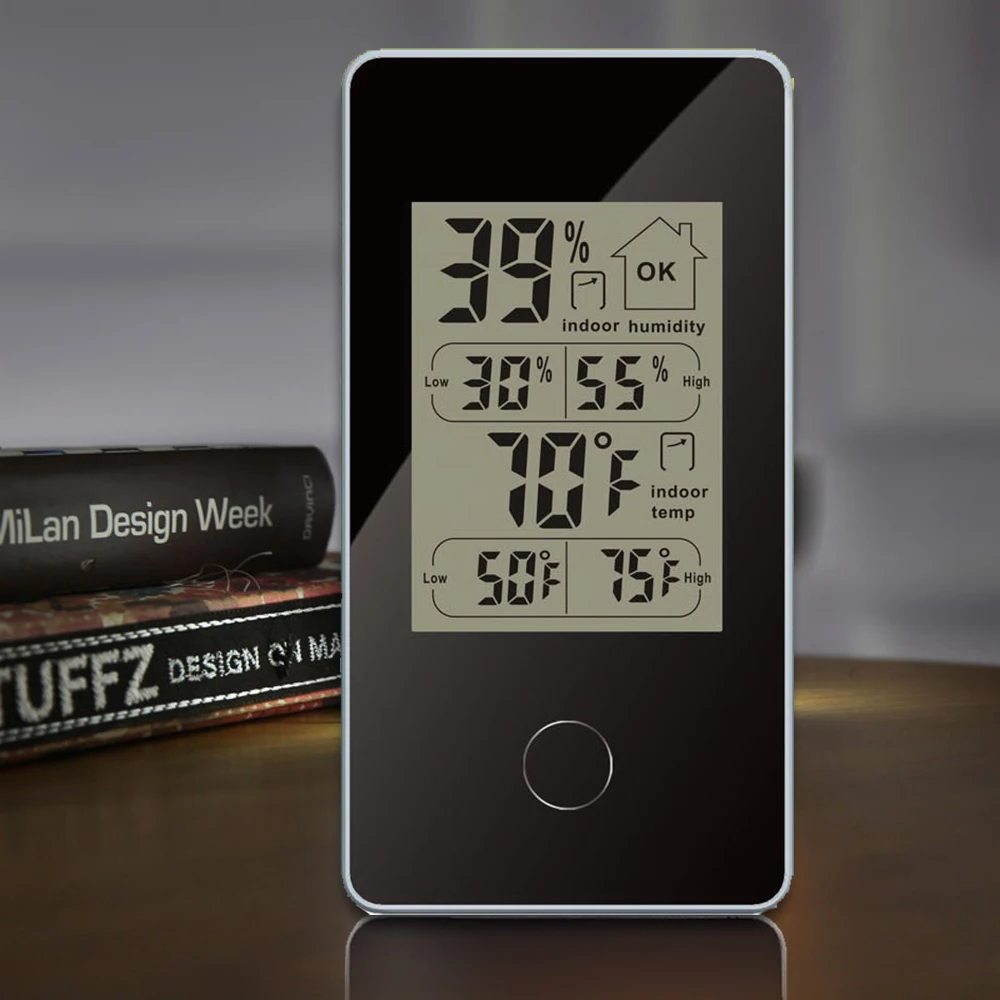 Мини Беспроводная метеостанция Крытый Цифровой термометр гигрометр Черный