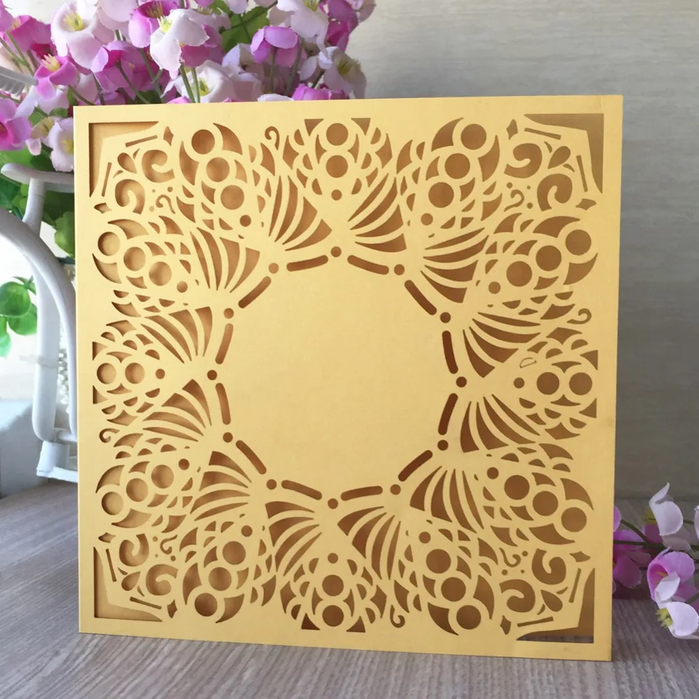

50pcs/lot Exquisite Laser Cut wedding Cards Invitation 2019 Hollow Out Flower Birthday Party Decorations Party Souvenirs