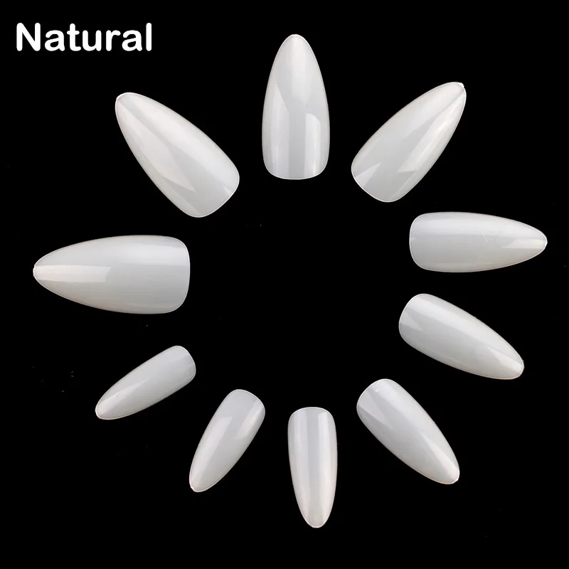 Natural Makartt, 500 шт, средние шпильки, накладные ногти, искусственные ногти, 10 размеров, полное покрытие, острые накладные ногти, прозрачные для гель-лака - Цвет: Natural
