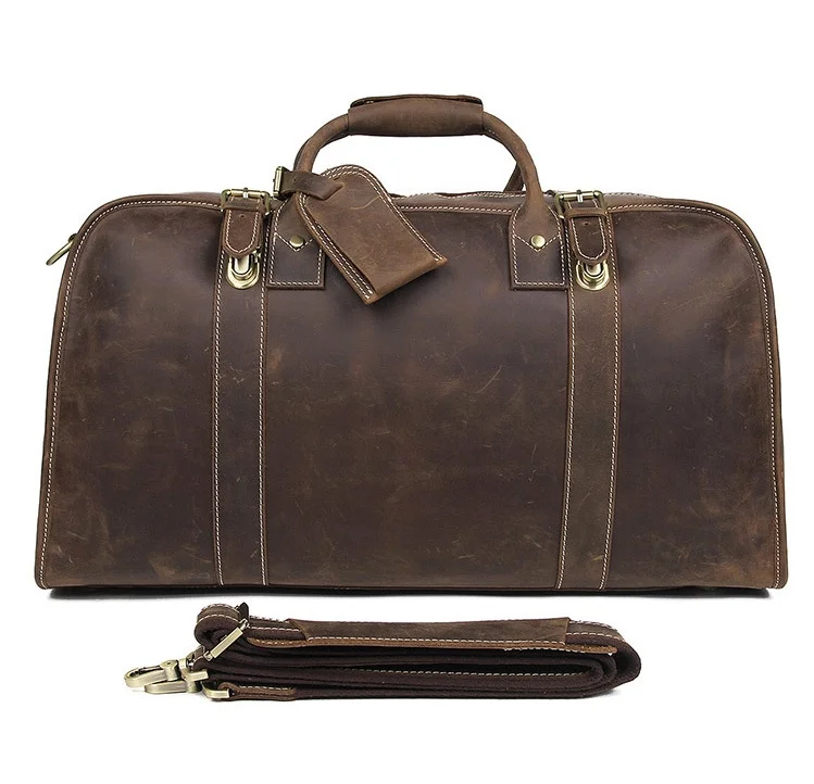 Brown 3(53cm) MAHEU Retro Style Leather Travel Handbag Fashion Crazy Horse Mens Leather Bag Shoulder Travel Bag Natural Cow Skin High Capacity - Цвет: Brown 3(53cm)
