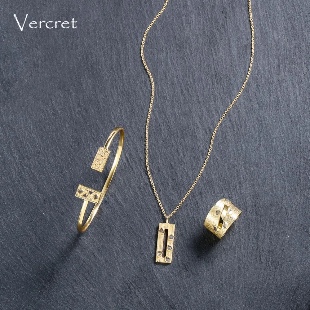 Vercret 18 k золотые манжеты браслеты ручной работы алмаз регулируемый 925 серебряные