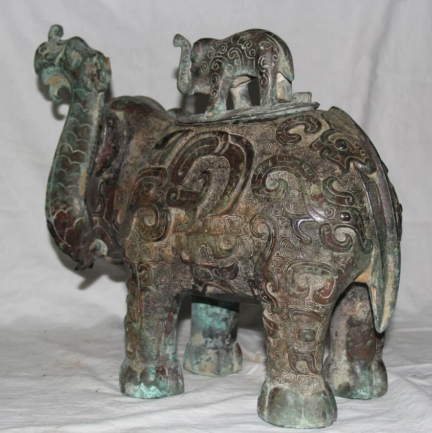 song voge gem S1891 16 Archaic Chinese Dynasty Bronze Palace Nobleman Using 2 Elephant Zun Statue | Дом и сад