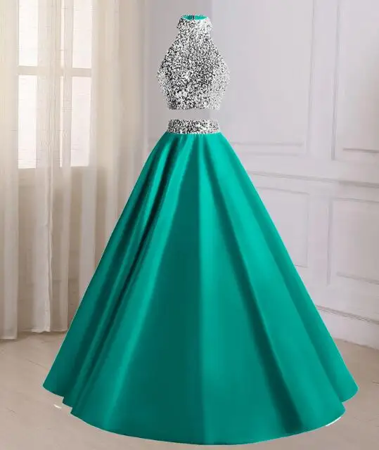 as the picture Королевские синие длинные элегантные платья для выпускного вечера vestido gala атласные Холтер бисером импортируемые Платья для вечеринок из двух частей платья для выпускного вечера - Цвет: as the picture