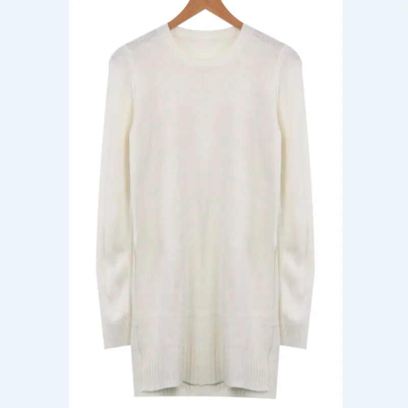Женский вязаный свитер Белый пуловер с длинным рукавом разрезом по бокам