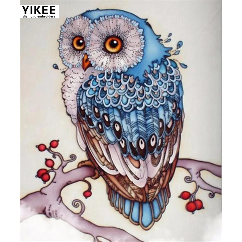 

YIKEE blue owl diamond painting Handmade Needlework DIY Diamond Embroidery Mosaic Rhinestone Picture b022