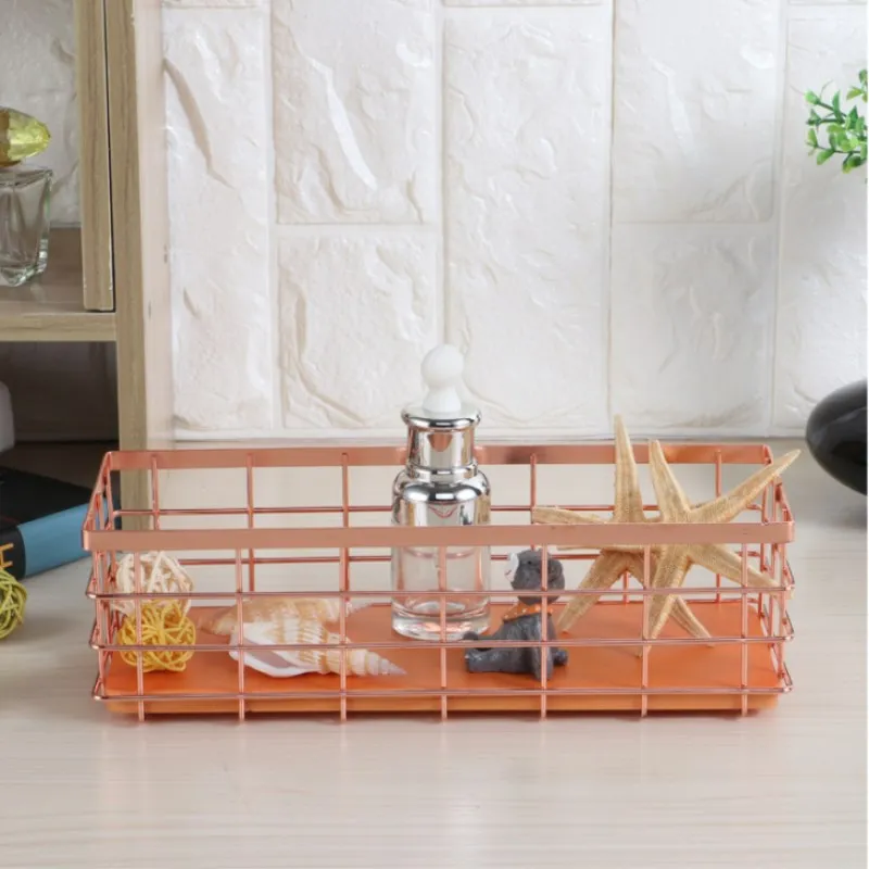 

Nordic Wrought Iron Storage Basket Tableware Sundries Organizer Desktop Cosmetics Finishing Storage Basket Home decor