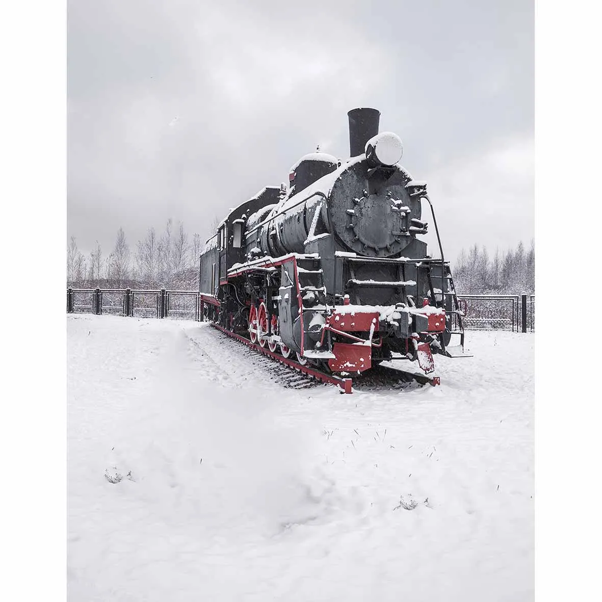 Allenjoy фоны для фотосъемки старый черный локомотив под снегом винтажный фон лес на