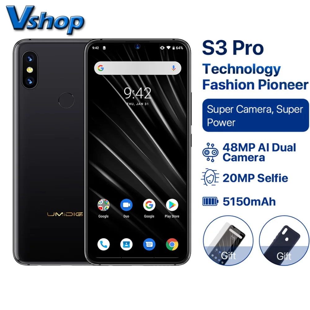 Оригинальный смартфон Umidigi S3 PRO 6 ГБ 128 Helio P70 Android 9 0 4G 3 дюйма FHD + 48 МП 5150 мАч |