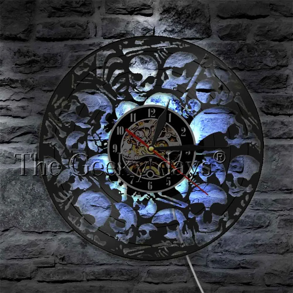 Мертвых скелета головки настенные часы сделать виниловых Винтаж Подвесной