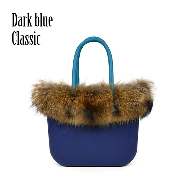 Dark blue Classic ANLAIBEIER классический большой EVA сумка стиль obag полный AMbag с енотовидная собака меховой отделкой внутренний карман вставка ручки сумочка - Цвет: Dark blue Classic