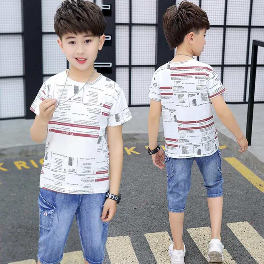 Boys summer clothes sets kids letter t-shirt baby boys cotton O-neck short sleeve shirt 3-11T children tops+pants jeans |