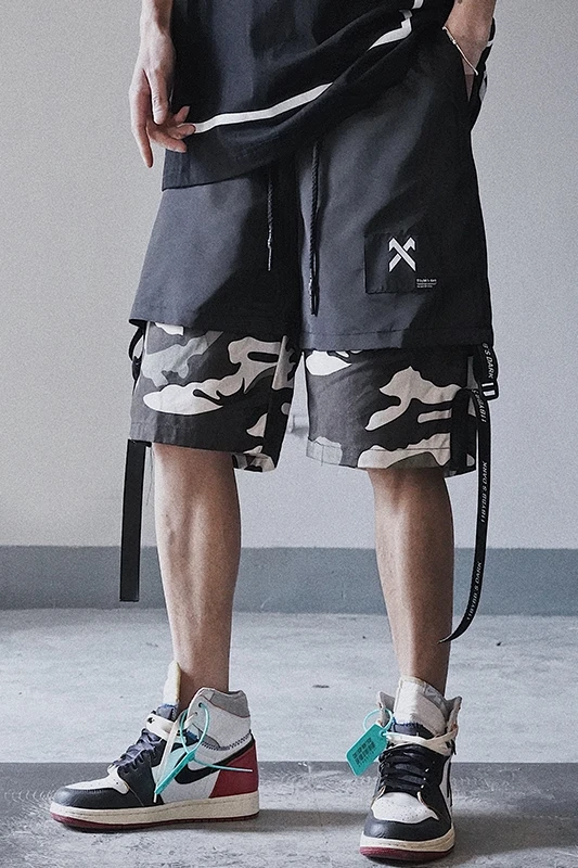 Летние камуфляжные шорты мужские лоскутные свободные брюки карго в стиле хип хоп