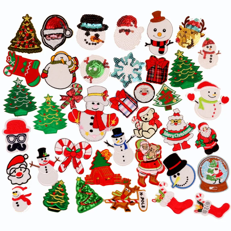 

12pcs/lot Christmas patches iron on patches cloth stickers snowman badges DIY embroidered patches Santa Claus christmas tree Dec