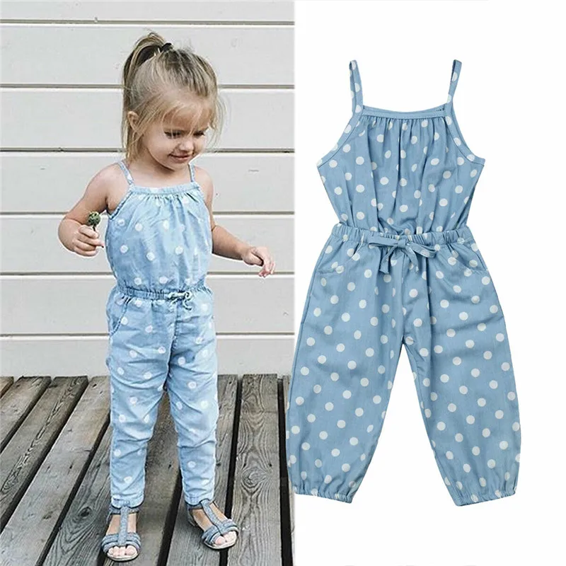 

Cute Brand Rompers For Newborn Summer Clothes Infants Baby Girl Wave Point Bib Pants Trousers Clothes Sleeveless Jumpsuit