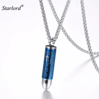 blue bullet pendant charms necklace hiphop jewelry 316l stainless steelgold color chain for men cross prayer necklace gp2104l