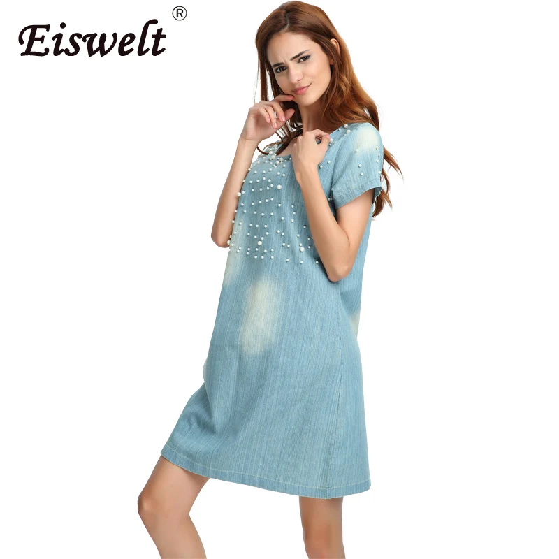 EISWELT плюс размер 5XL платье женское джинсовое Сарафан повседневное Vestido Летний