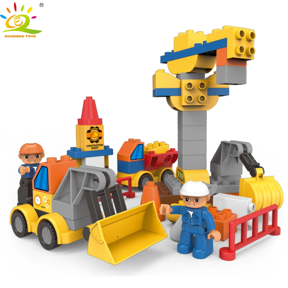 HUIQIBAO 63 шт. инженерный бульдозер робот большой размер строительные блоки город DIY