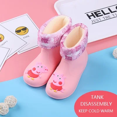 SHOES(WITH COTTON) Детские резиновые детские сапоги из ПВХ для маленьких девочек; желе; милая дождевая обувь с бантом; плащи; сезон весна-лето; для сохранения холода; сезон осень-зима - Цвет: SHOES(WITH COTTON)