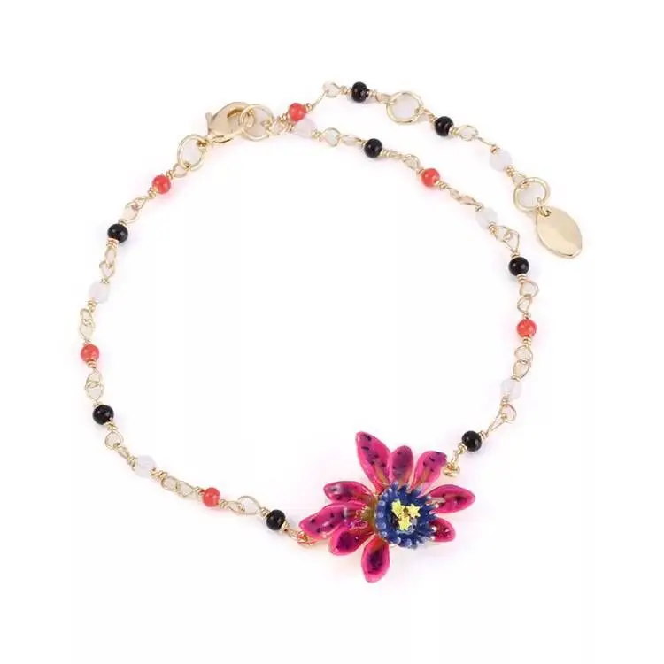 bracelet Amybaby дизайнерское ожерелье ручной работы с эмалью и фиолетовым цветком, регулируемое кольцо, серьги, браслет, ювелирные изделия для вечерние - Окраска металла: bracelet