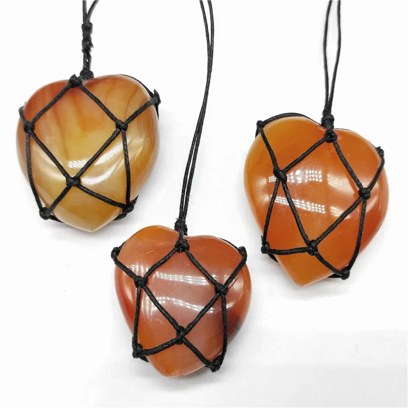 Подвеска из натурального агата ожерелье камень в форме сердца ткачество Ретро