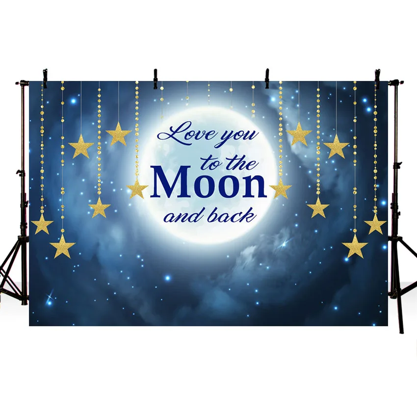 Фон для фотосъемки с надписью Love You To The Moon and Back Baby Shower Мерцающая маленькая звезда