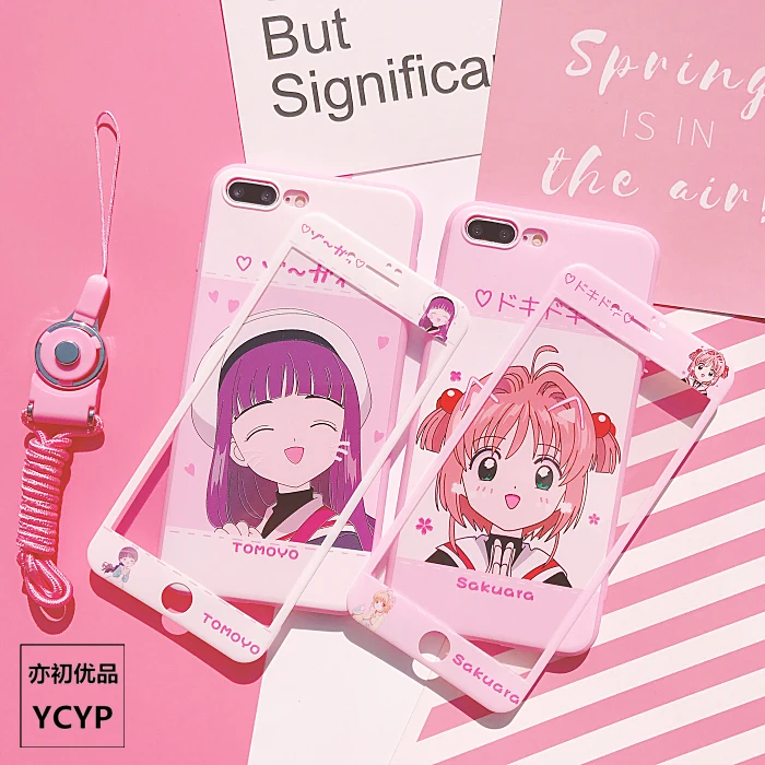 Для iphone XS Max милый Cardcaptor Sakura задний Чехол+ пленка для экрана из закаленного стекла, Девушка Мягкий чехол для iphone X XR 6 7 8plus